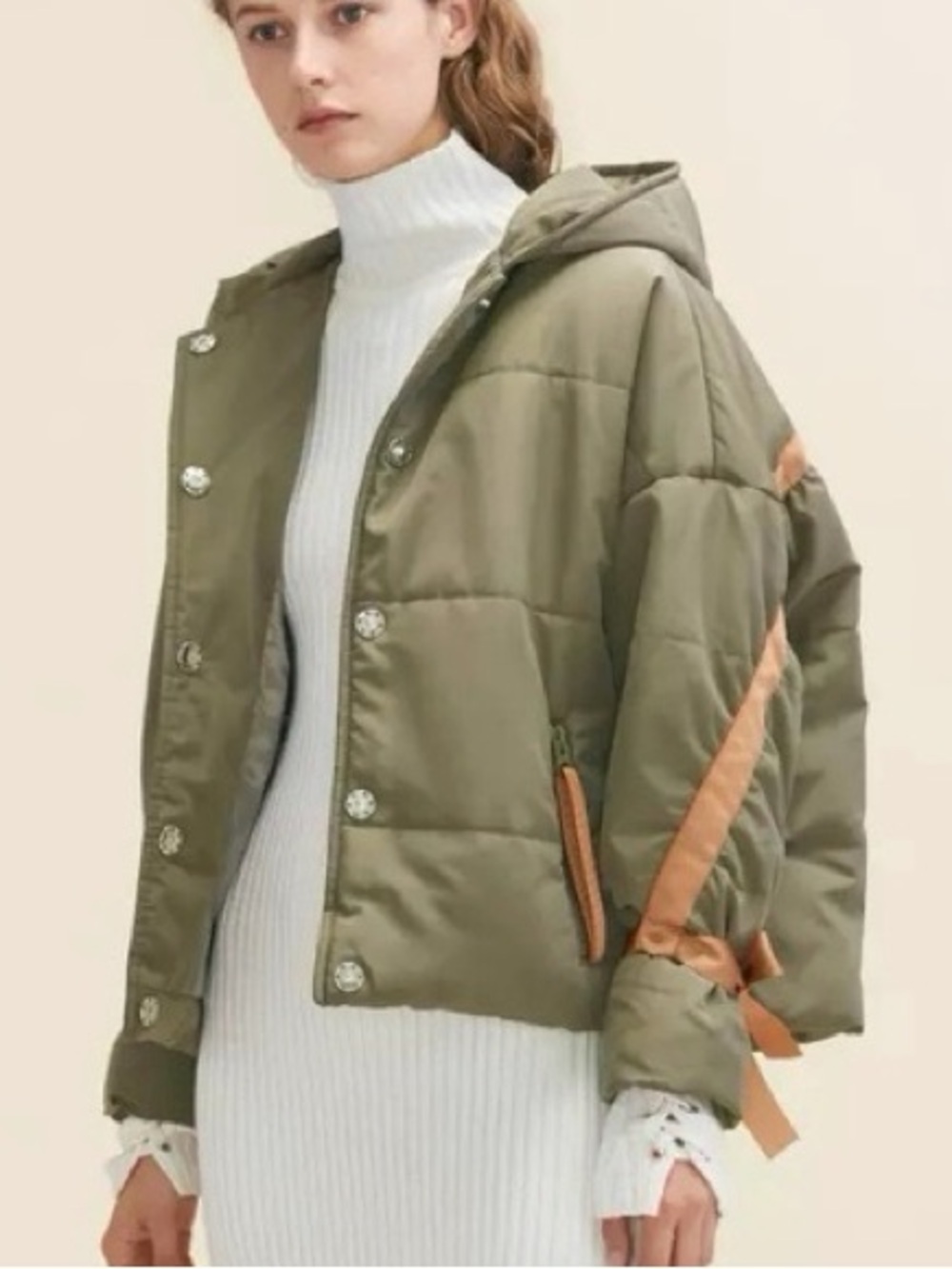 Maje Guela Puffer Jacket Khaki Green
